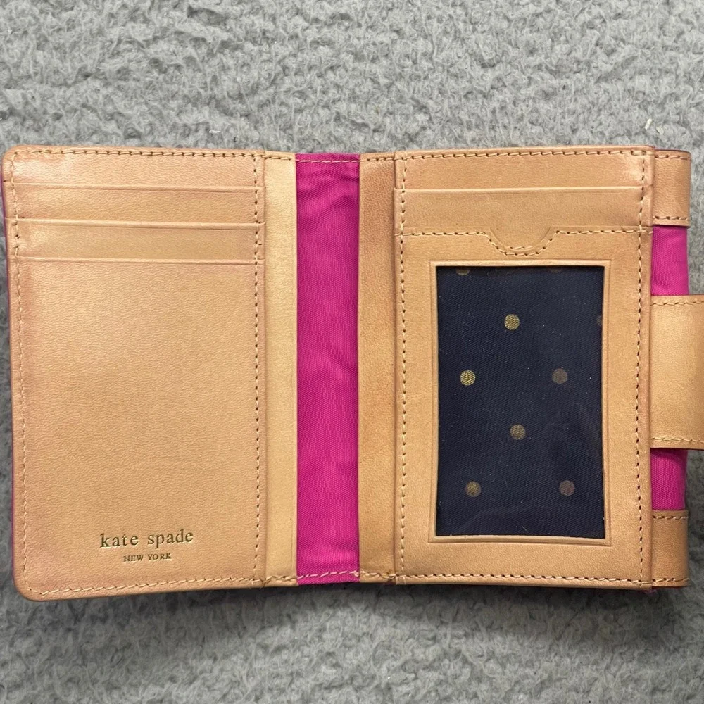 Kate Spade Bifold Wallet WLRU0339 Pink Nylon Tan Vachetta Leather VTG Y2K Mini